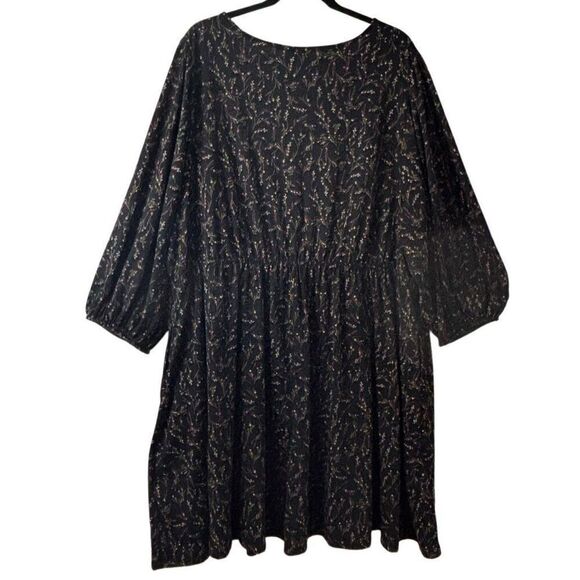 Ava & Viv 3X V-neck black & floral print lantern sleeve pockets - Picture 4 of 8